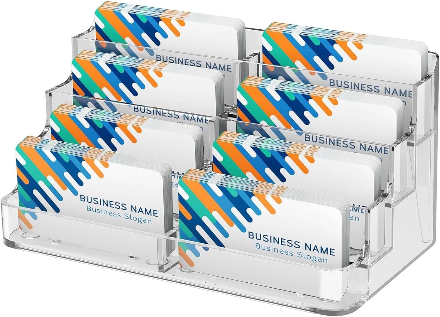 X spring Acrylic Business Card Holder, 8 Pocket Business Card Holder Stand with 4 Tier, Acrylic Business Card Standfor Desk Exhibition, Clear Business Card Holderfor Restaurant Home and Office