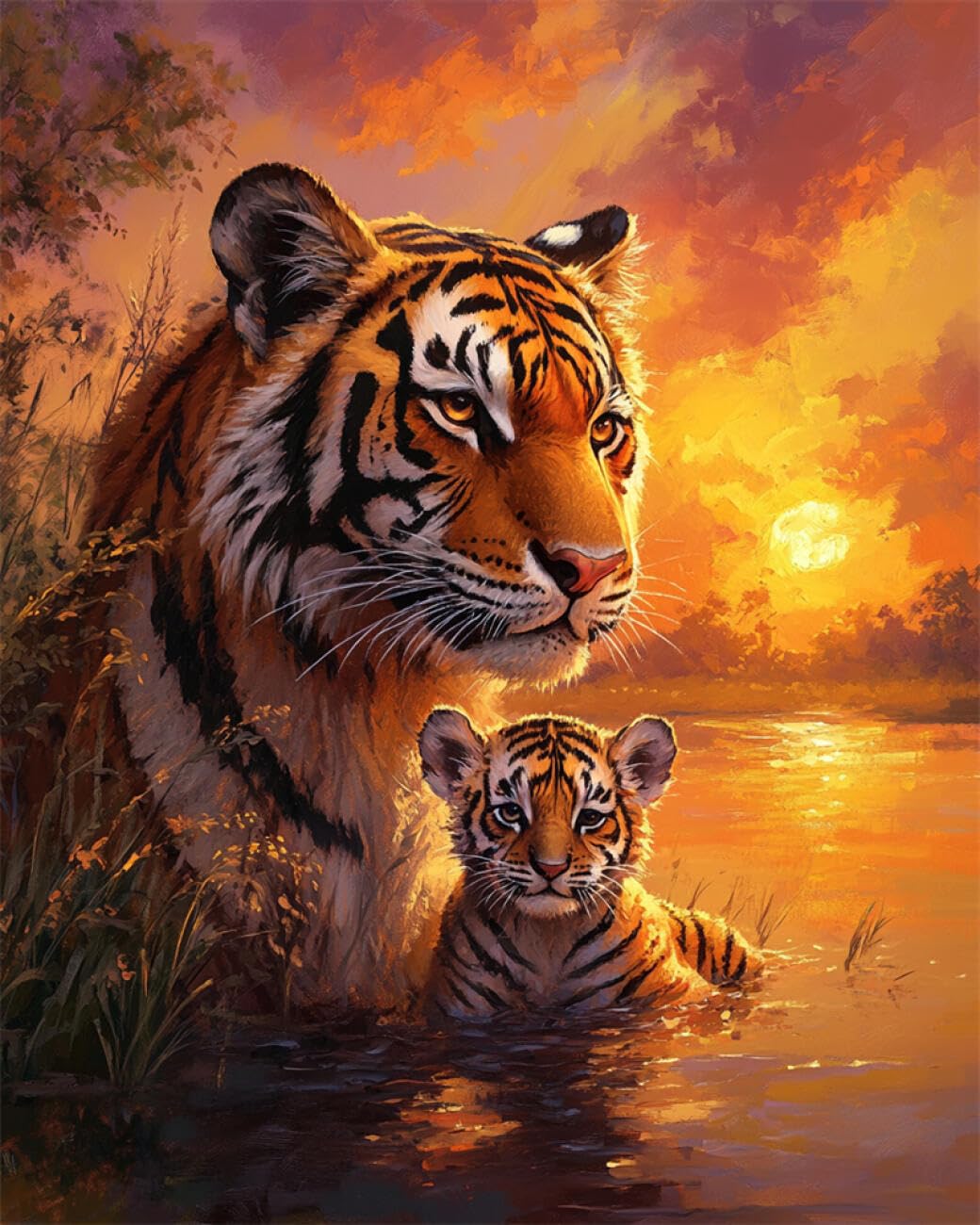 RKFLGEW DIY Bead Embroidery Kits Two Tigers 30x40cm
