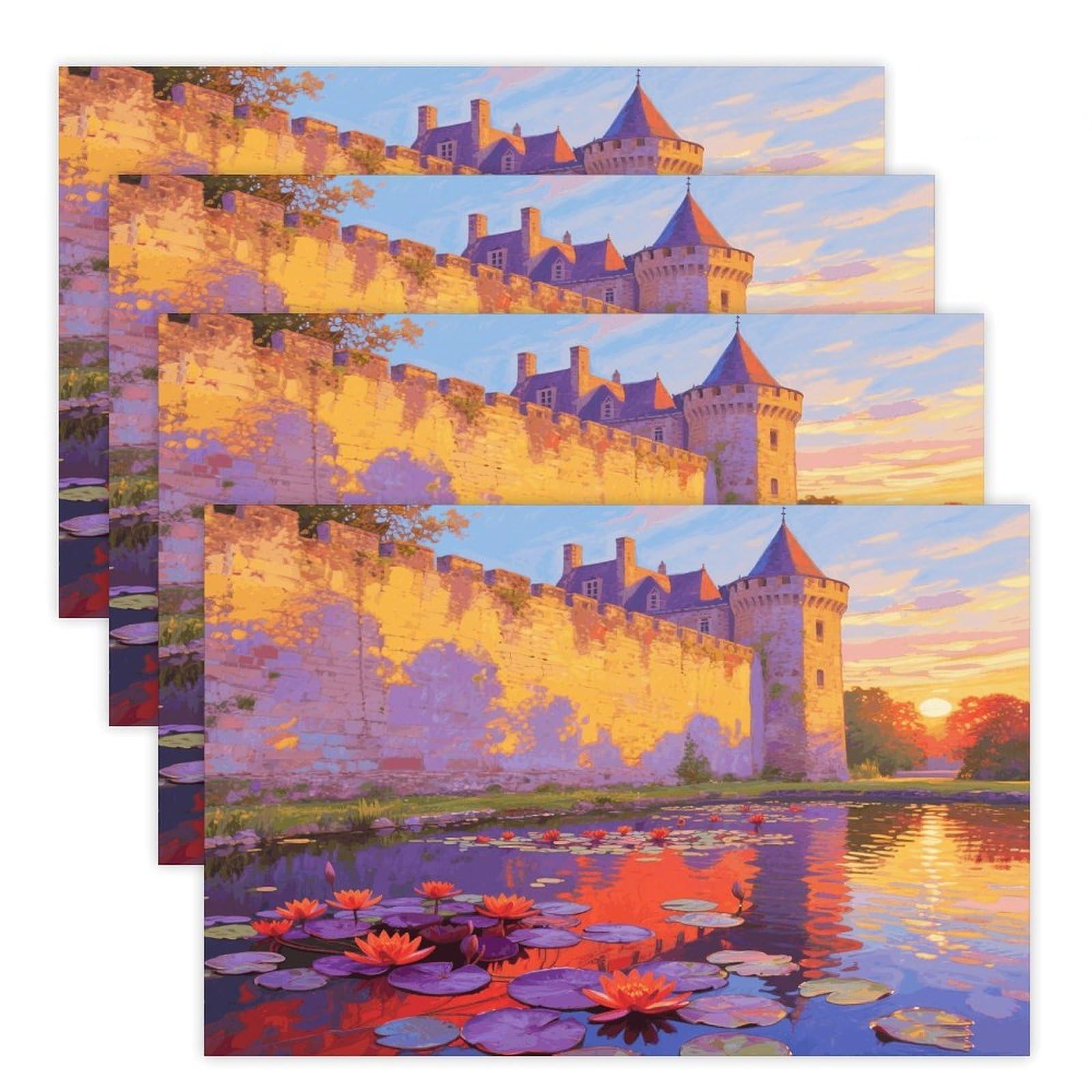 Monet Waterlily Wall Placemats Heat Resistant Non-Slip Place Mats Washable Wipeable Table Mat Kitchen Dining Table Decoration Placemats Indoor Outdoor Place Mats 17.7’’×11.8’’