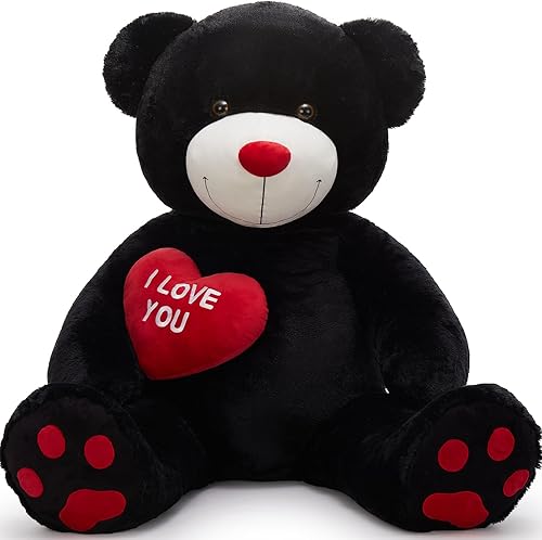 Miniatura 21 de Tezituor Oso de peluche gigante de 4.3 pies, animales de peluche grandes de 52 pulgadas con vientre blanco, regalo de San Valentín para novias
