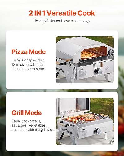Miniatura 4 de VEVOR Horno de pizza para exteriores 2 en 1, horno y parrilla de pizza de propano de 13 pulgadas, horno de gas propano de mesa de 12,000 BTU con