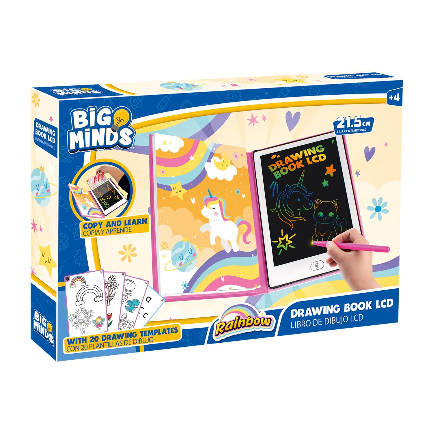 Big Minds - Tablette Dessin Enfant Rainbow Lcd | Tablette Magique Enfant 20 Pochoirs Réversibles | Ardoise Magique Format Livre | Jouet Enfants 4 Ans Effaçable | Cadeau Fille 5 Ans | Jouet 6 Ans