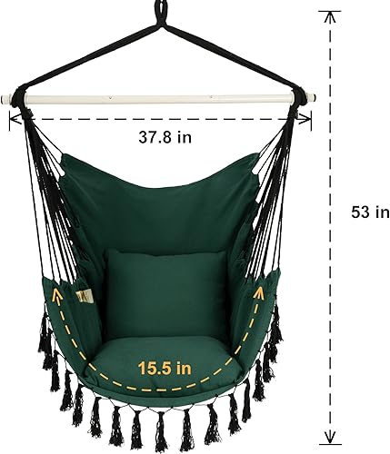 Miniatura 7 de Y- STOP - Silla hamaca colgante tipo columpio con cuerdas, hecho con tejido de macramé grande y bolsillo para comodidad, con kit de accesorios, 330