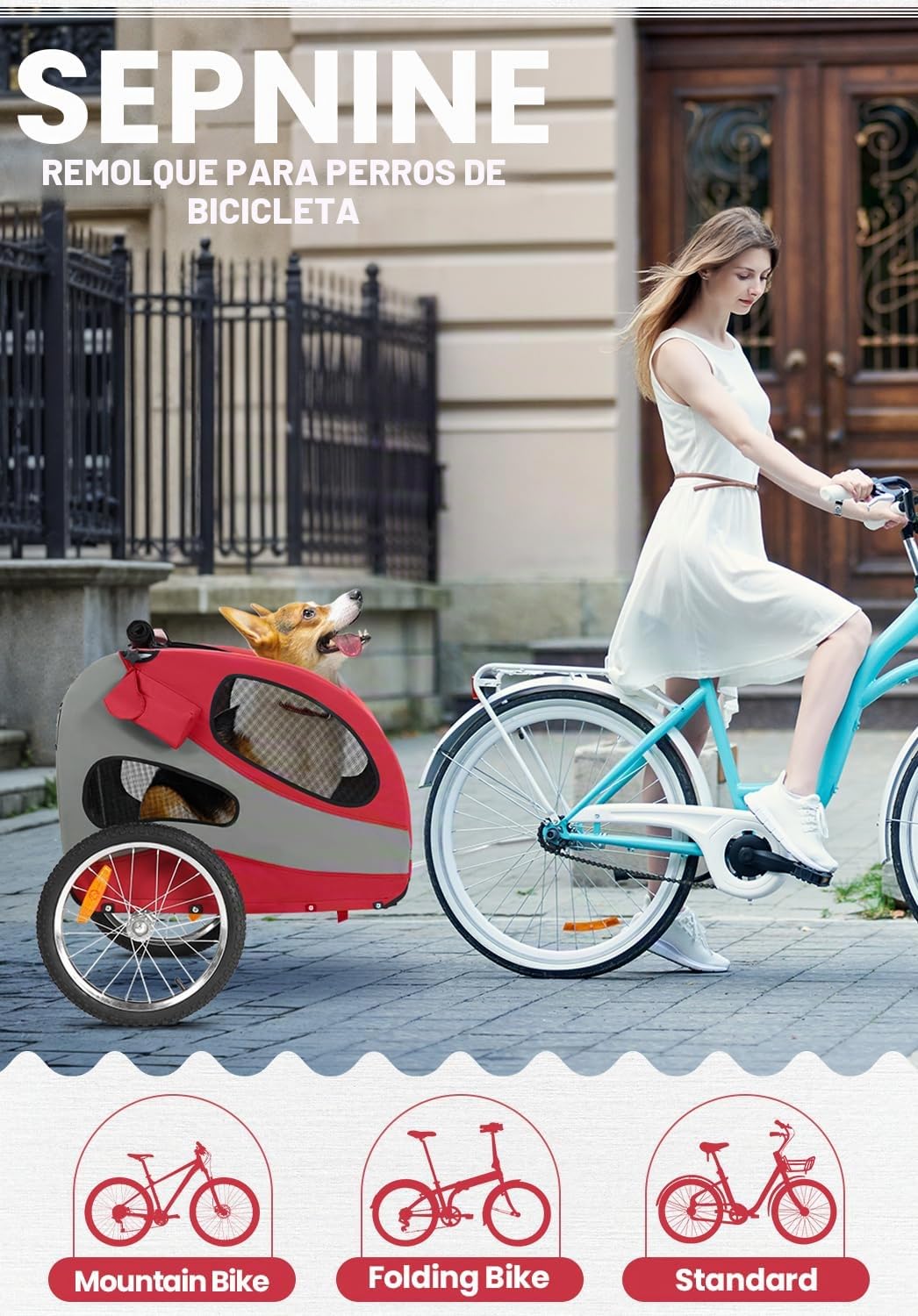 Sepnine Remolque de Bicicleta para Perros, Perros, Bicicleta Remolque 600D Oxford, con Reflector y Freno