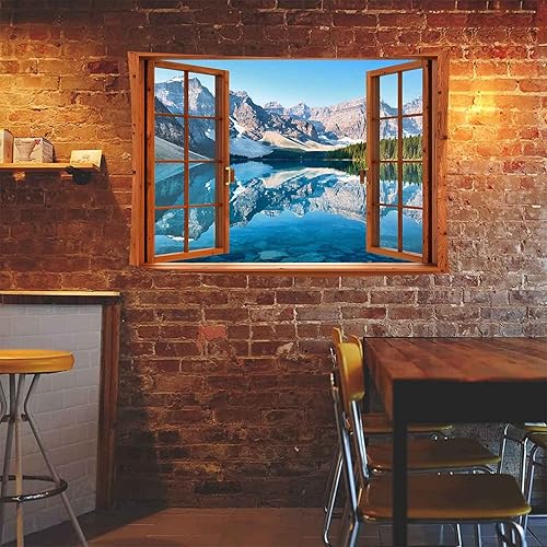 Vista 4 de Aidatain Tapiz de ventana de montaña, lago, bosque, escena, paisaje natural, para colgar en la pared, tapices grandes de franela de 40 x 30