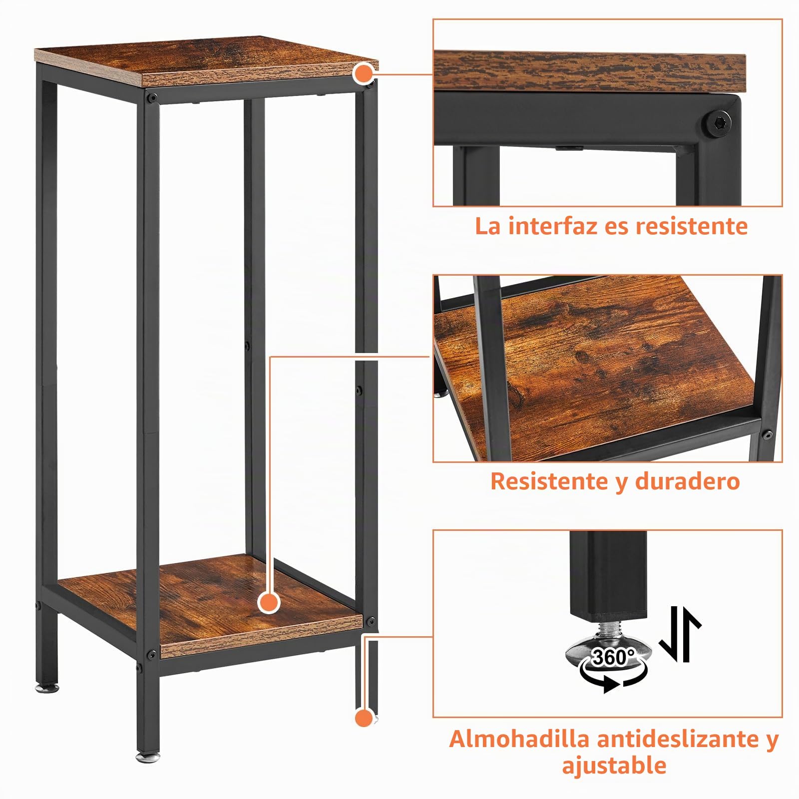IBUYKE 2 Niveles de Soporte para Plantas para Interior, 76cm de Altura Soporte para Macetas de Madera, Cuadrado Soporte para Plantas para Interior Jardín Balcón, Marrón Rústico TMJ071H