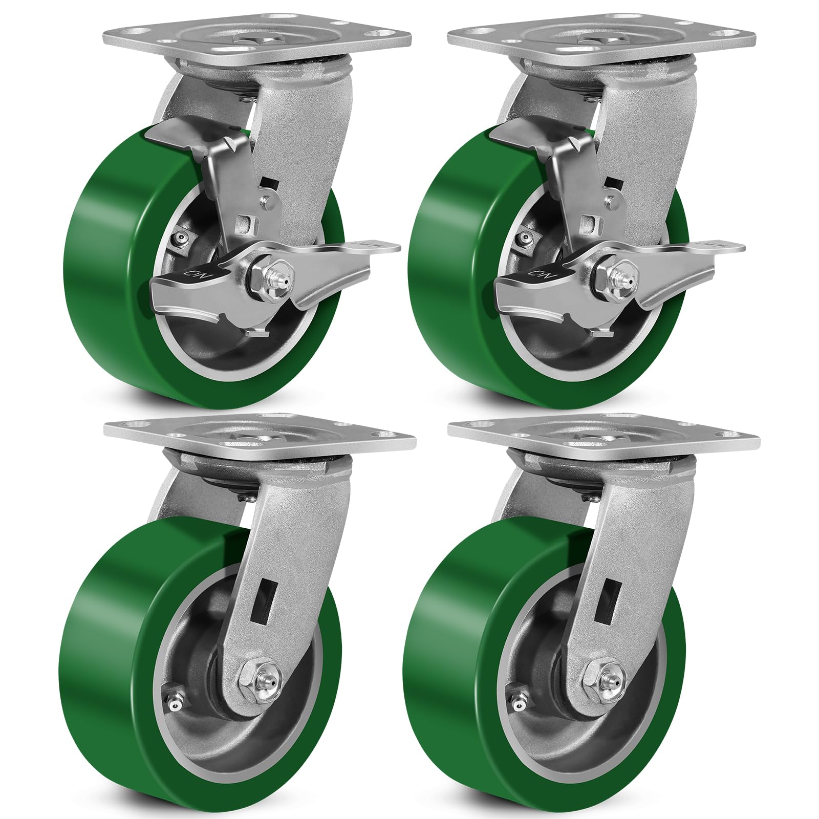 FOVERSWIVE 5"x2" Industrial Casters- Heavy Duty Casters,Polyurethane on Aluminum Casters Set of 4 - Loading Capacity up to 4800LB.Use for Platform