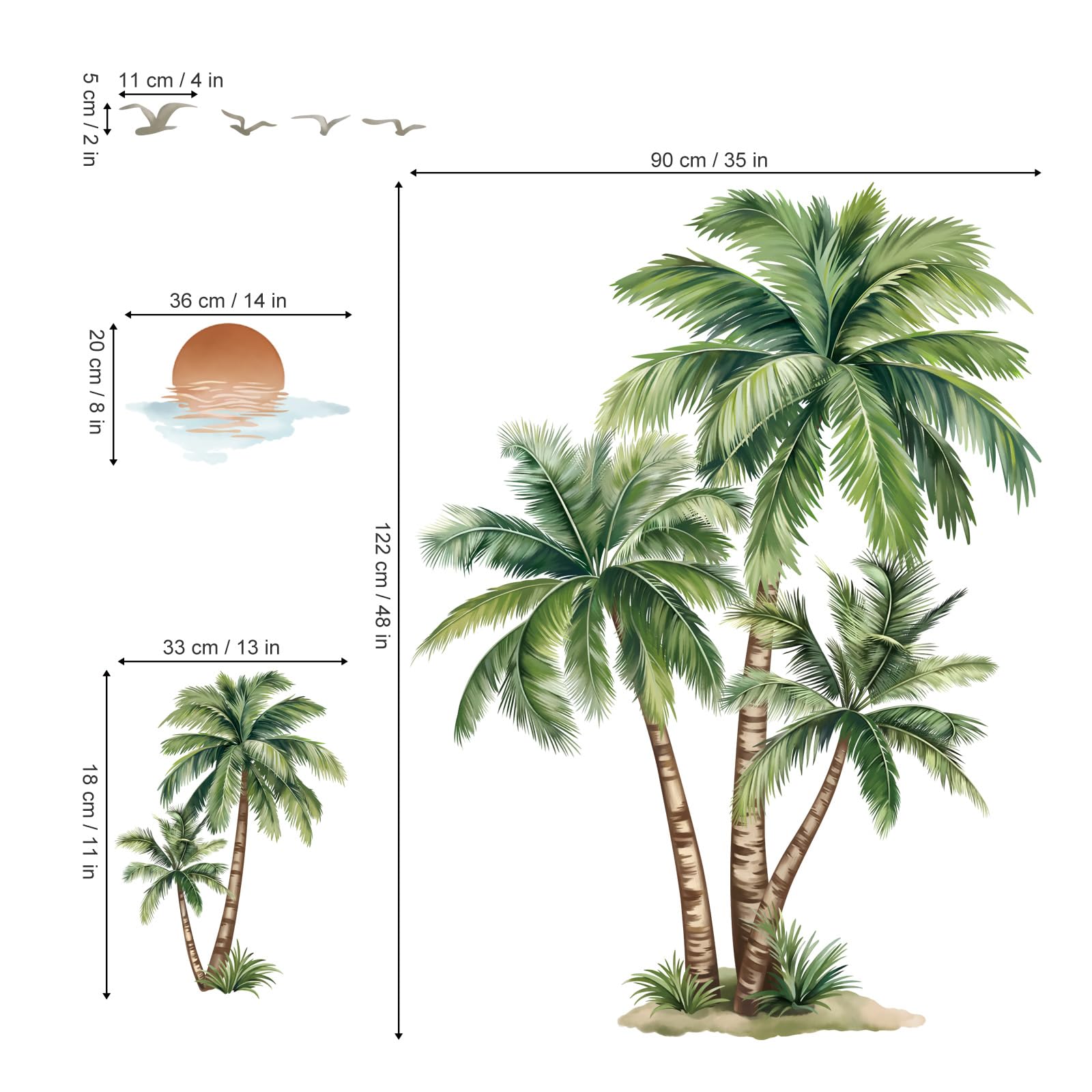 wondever Pegatinas de Pared Palmeras Grandes Adhesivos Decorativos Árbol Boho Planta Tropical Vinilos Pared para Salón Dormitorio Habitación