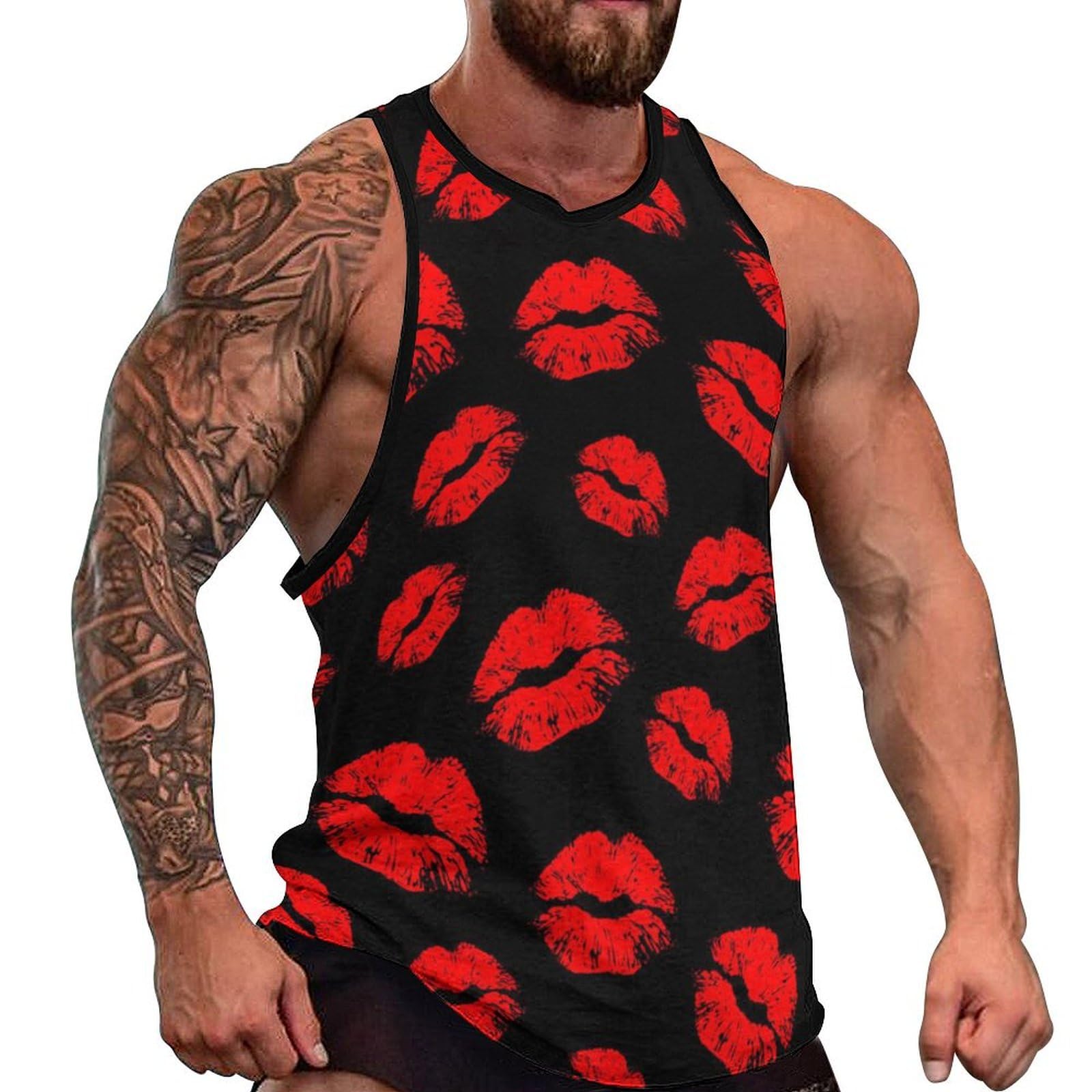 Czzyh Men's Hot Red Lips Comfortable And Lightweight Vests, Vest For Daily Wear, Sports, Gym