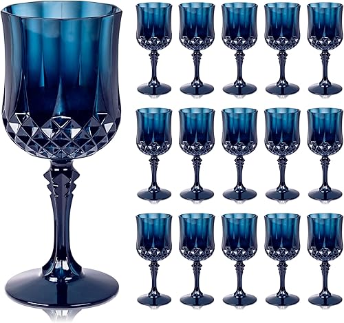 Ciaell 24 copas de vino de plástico azul, copas de plástico de 7 onzas para fiesta, vasos azules vintage, juego de copas de agua desechables para