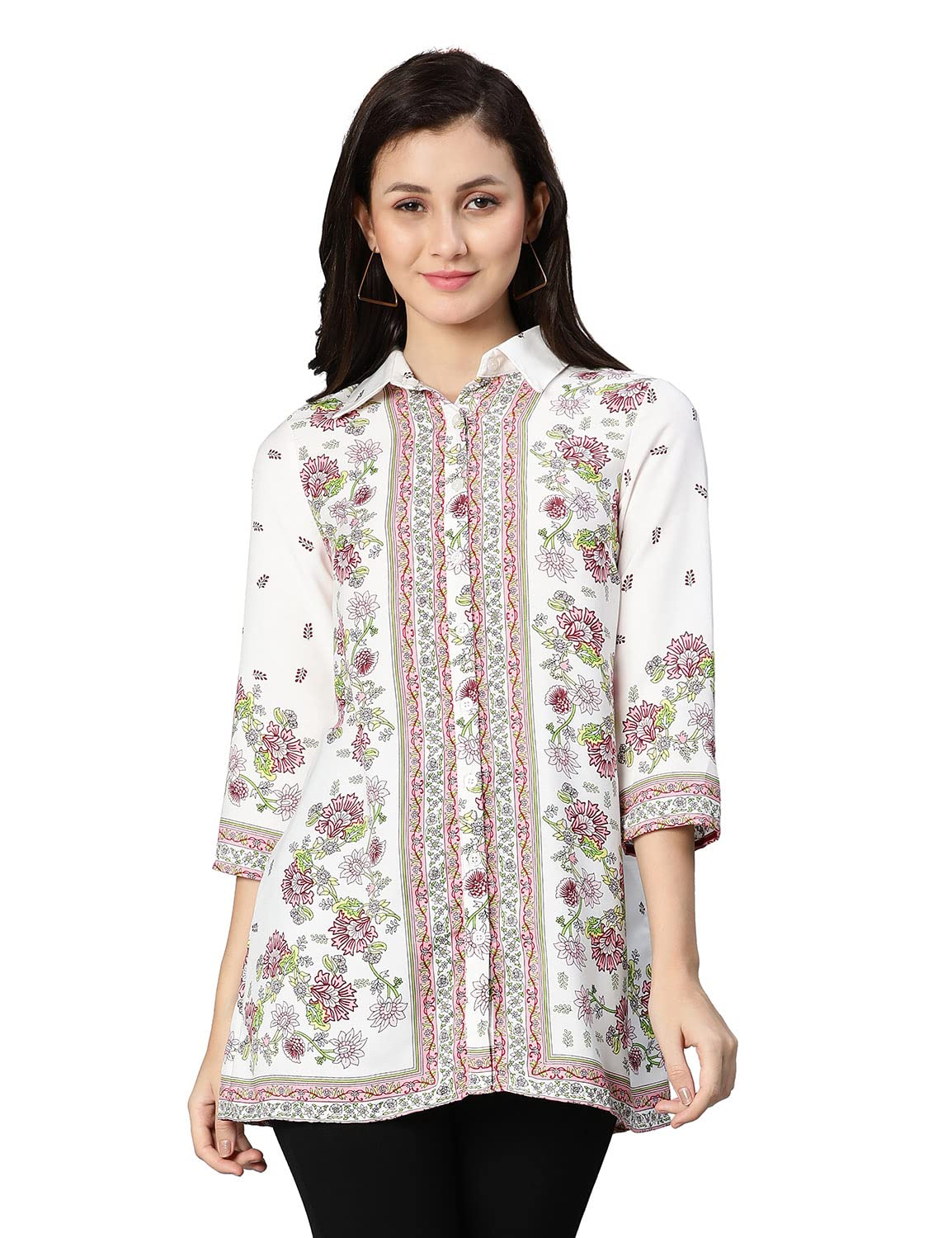 Brillant Scarf White Floral Printed Women Shirt