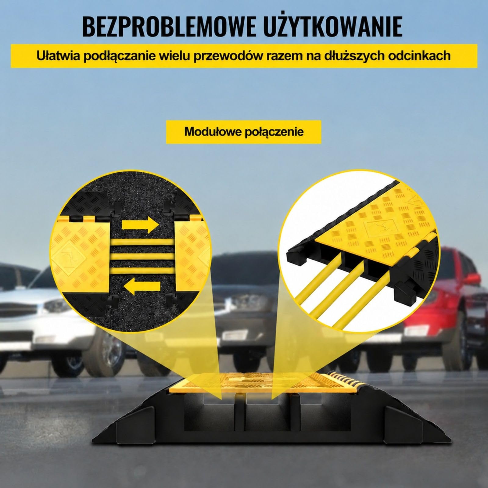 3-kanałowy najazd kablowy do garażu, podjazdu i magazynu, mostek podłogowy z uchylną pokrywą