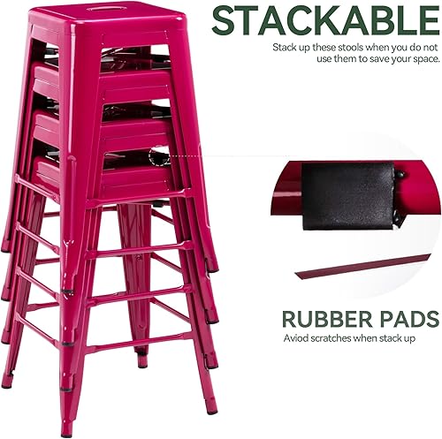 Miniatura 117 de Vogue Furniture Direct Taburetes de bar de metal de 24 pulgadas, taburetes de bar de altura de mostrador, taburetes apilables para interiores y