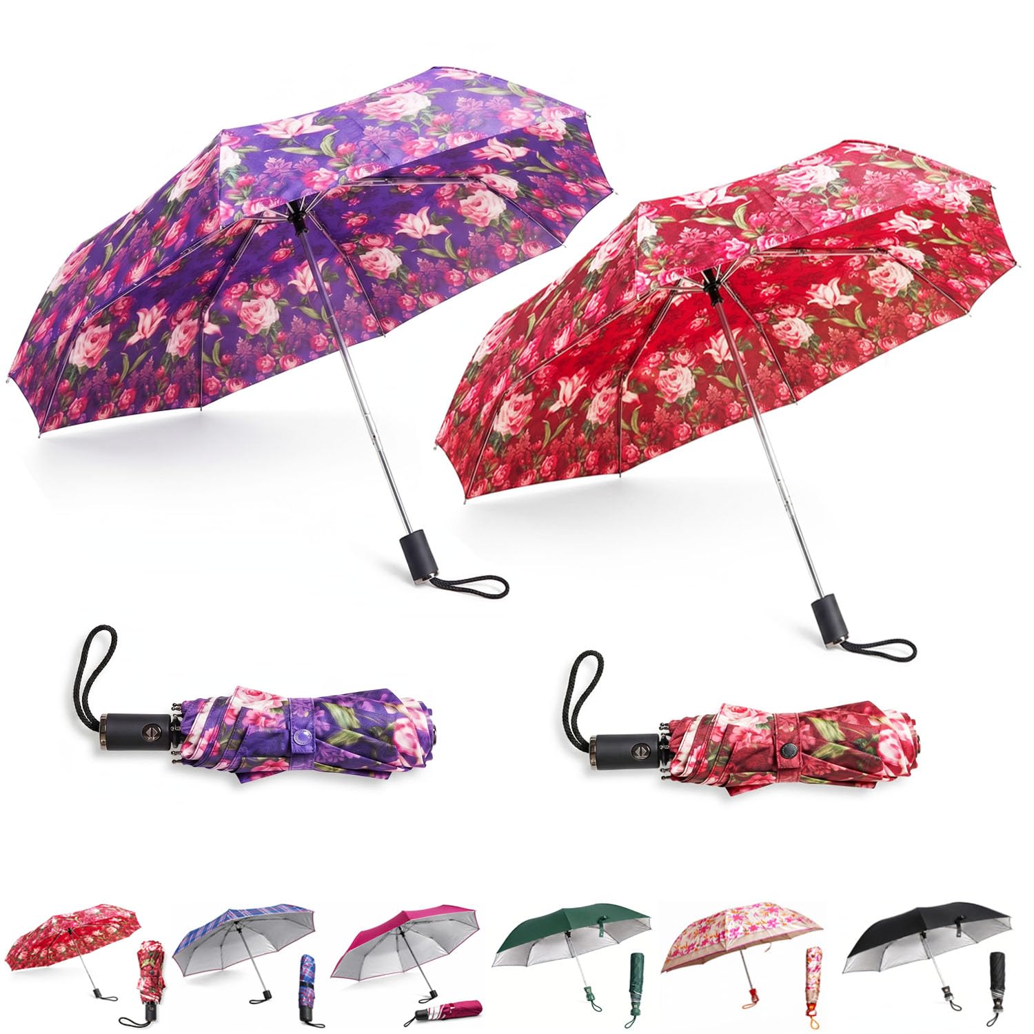 Lightweight Folding Umbrellas for Men & Women | One-Touch Auto Open & Close | Compact Folding Design | Umbrellas for Rain, Sun, Travel, Office & Outdoors-image-32