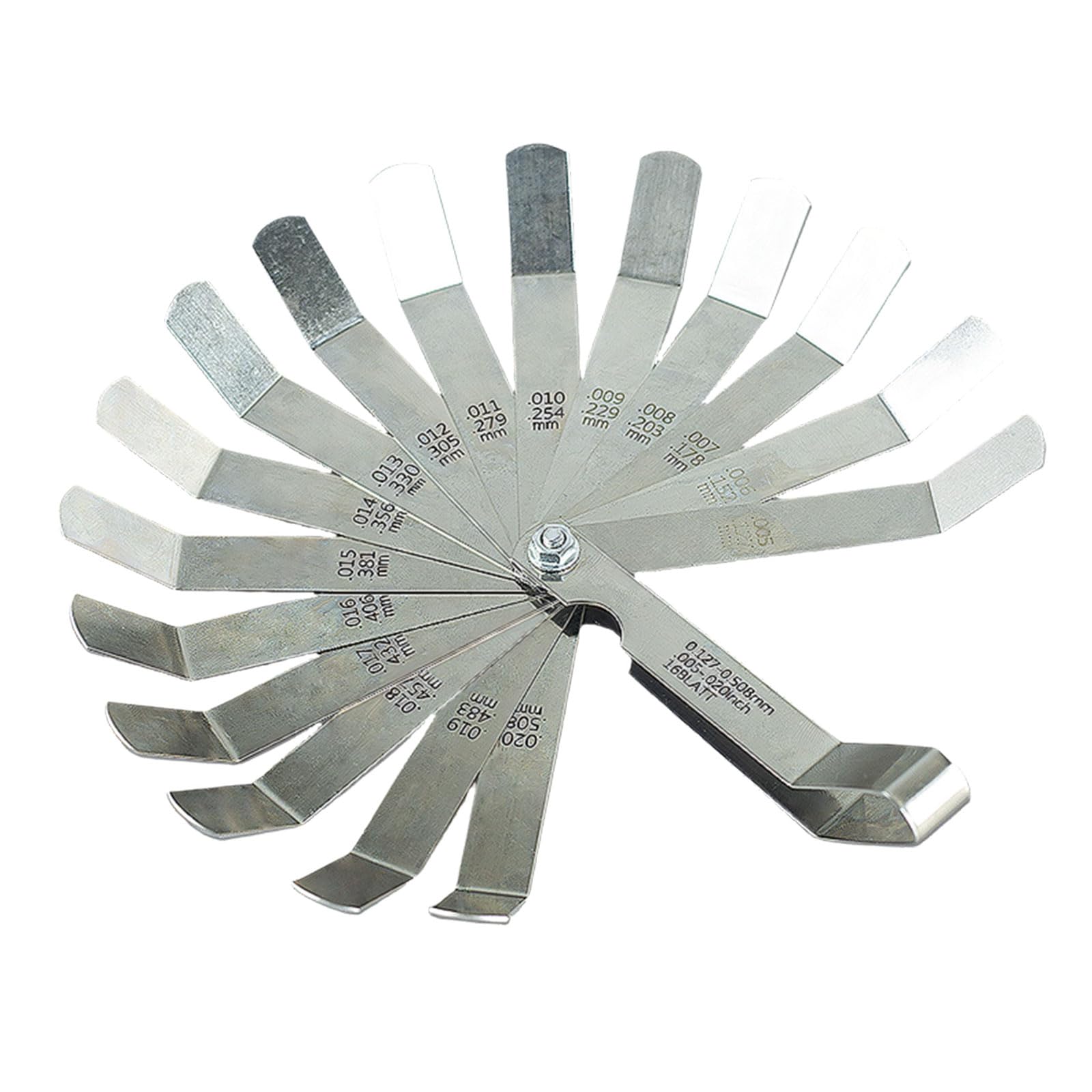 Strong Steel Feeler Gauges 16 Angled Designs Measuring Ranges 0.127mm to 0.508mm Thickness Inspector for Engineers Industrial Thickness Tester