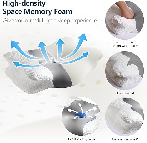 Miniatura 6 de Almohada cervical cervical para dormir, almohada ergonómica ajustable, almohada de contorno de cuello para dormir lateral para adultos, almohada de