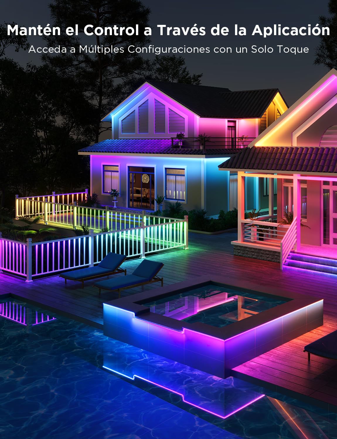 Govee Tira de LED para Exterior 10m, IP65 Impermeable, Funciona con Alexa y APP, RGBIC, Sync de Música, para Jardín de Balcón de Techo al Aire Libre