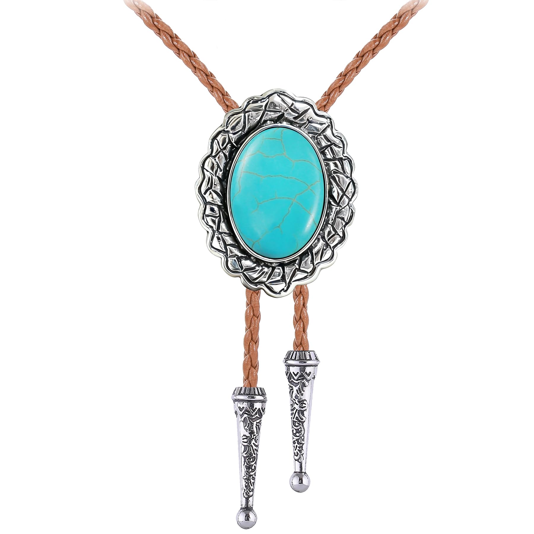Jeilwiy Bolo Tie for Men Real Stone Westwern Cowboy Ties Silver Bolos Women Leather Necktie Gift for Birthday Christmas