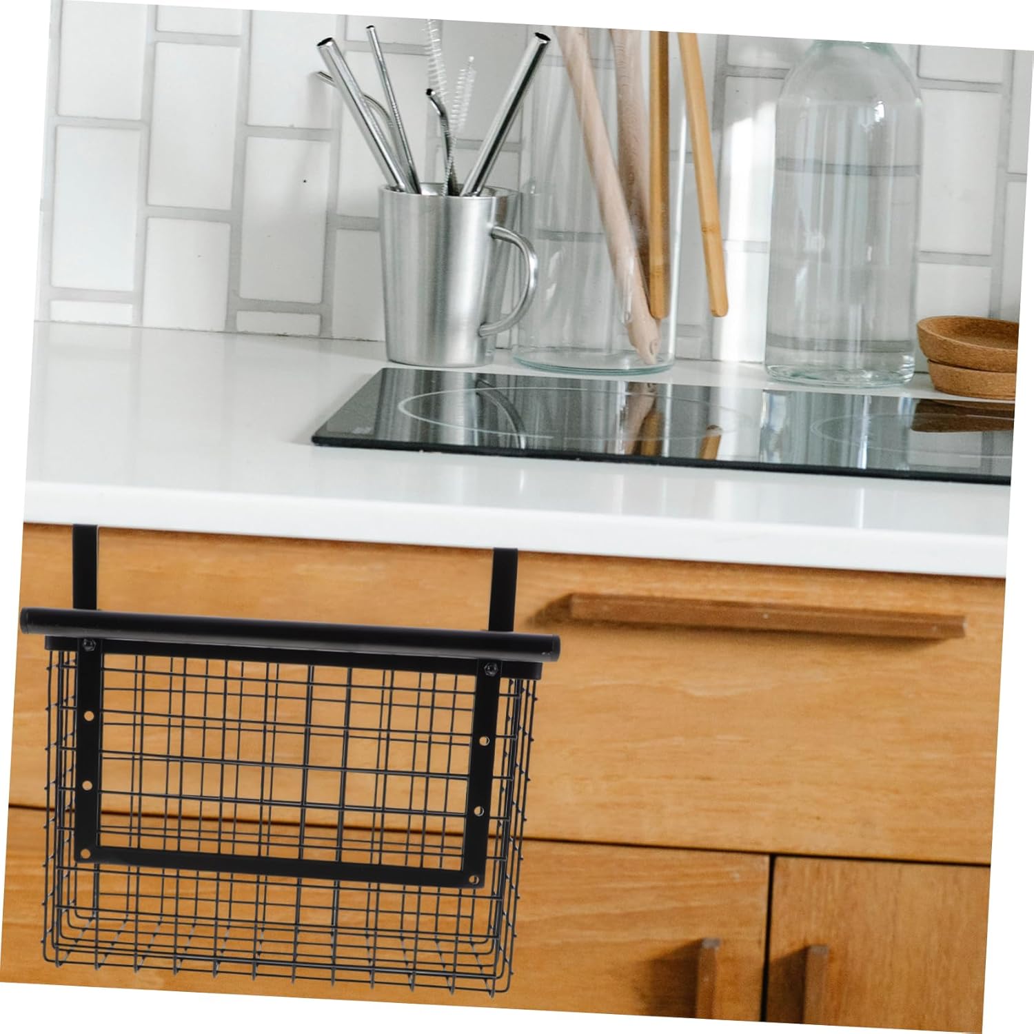 VOSAREA Wall-Mounted Vegetable Storage Box Cabinet Door Hanging Basket Organizer for Kitchen Bathroom Metal Wire Rack Spice and Fruit Holder Multi-Use Storage Solution