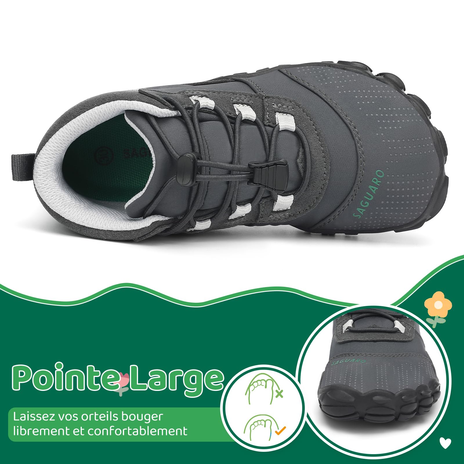 SAGUARO Chaussures de Trail Running Enfants Chaussures Minimalistes Barefoot Antidérapantes Léger Respirantes