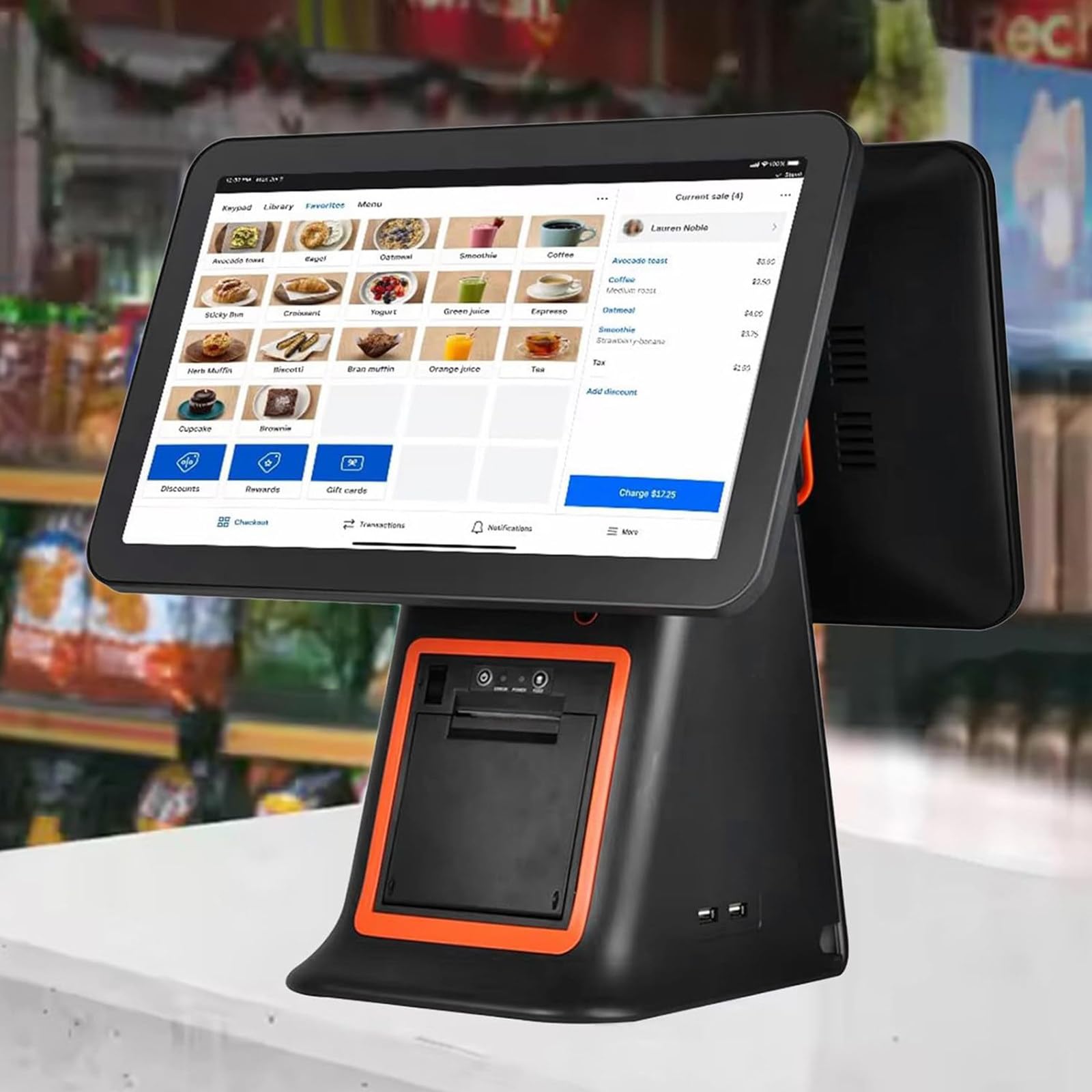 SENJINGHUA All-in-One Smart Cash Register, with 15.6” Dual Touch Screen, Touch Screen Cash Register Monitor, Built-in Receipt Printer, 8GB RAM 128G SSD,for Retail, Catering, Hospitality Black