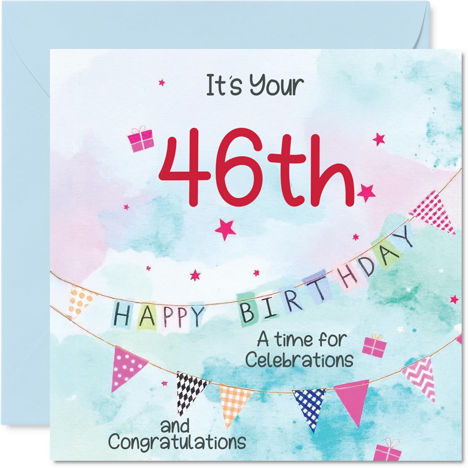 46th Birthday Cards for Men - Party Bunting - Happy Birthday Card for 46 Year Old Man Brother Uncle Friend Son, 145mm Bday Greeting Cards