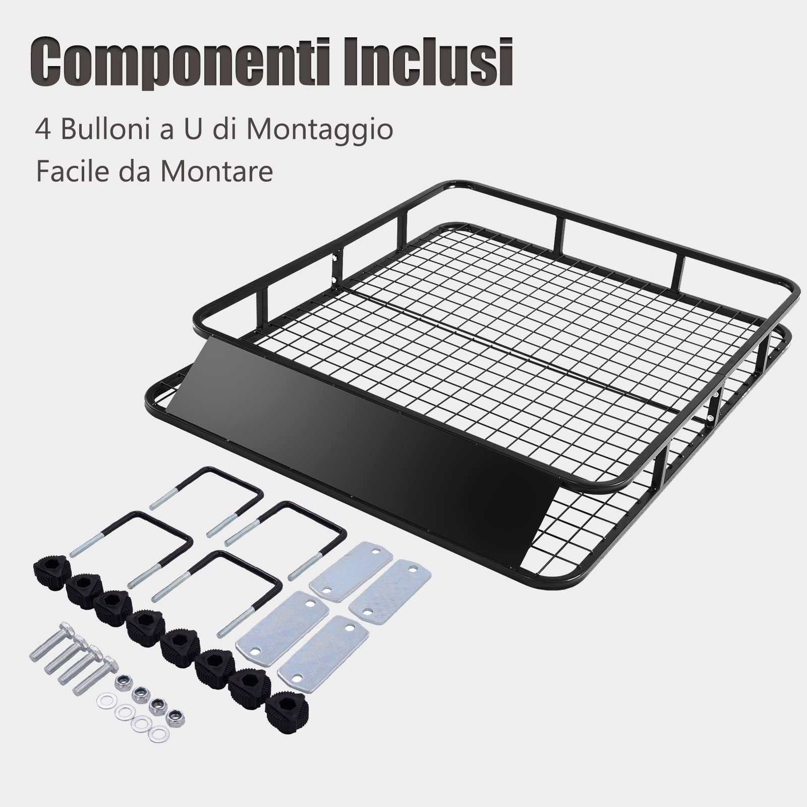 RELAX4LIFE Portapacchi da Tetto Universali per Auto Portata 75 KG, Cesto per Bagagli in Metallo, Tetto di Stoccaggio per Bagagli (122,5 x 102 x 15 cm)