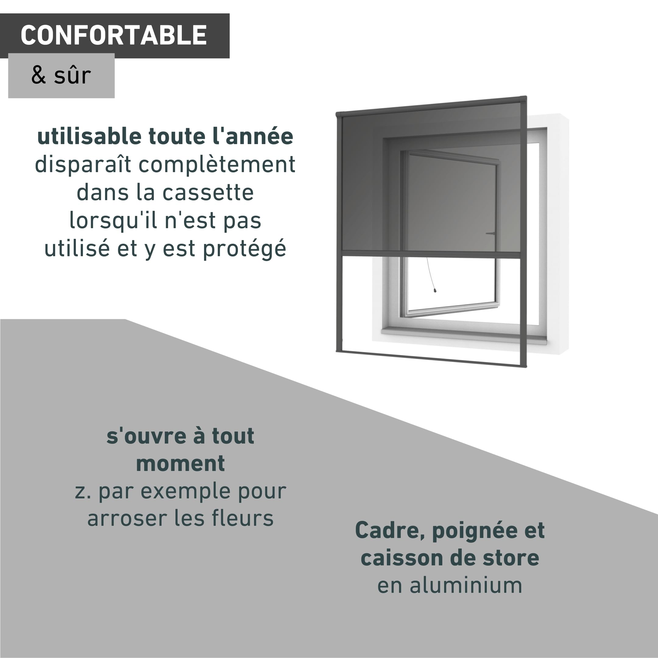 Windhager Cool Protection Solaire pour fenêtre Enroulable à Suspendre, avec Cadre en Aluminium, Protection Contre la Chaleur, Anti-moustiques, kit de Bricolage 100 x 160 cm, Anthracite