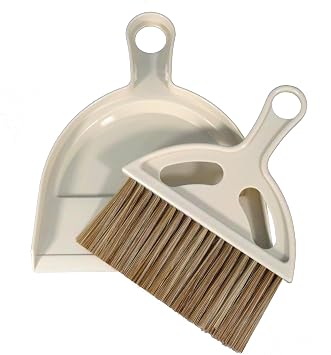Mini Broom and Dustpan Set Hand Broom with Dustpan Portable Housekeeping Cleaning Tools for Desk,Counter,Sofa,Kitchen,Office,Nest Off White