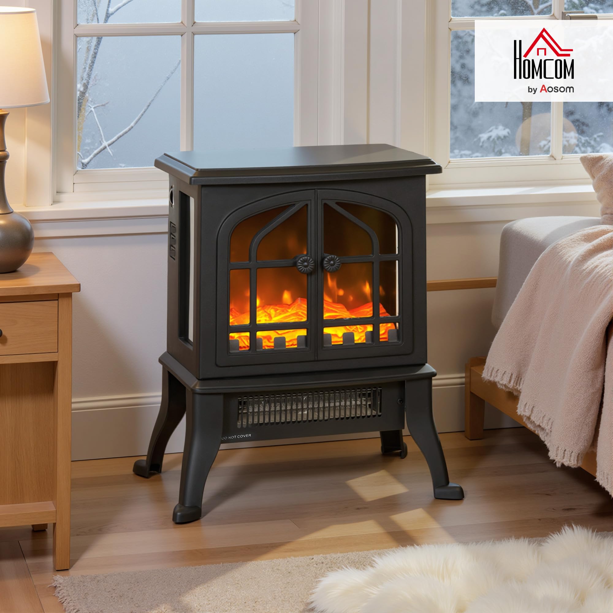 HOMCOM Cheminée électrique avec Effet Flamme 3D 1800/900 W sur Pied Noir