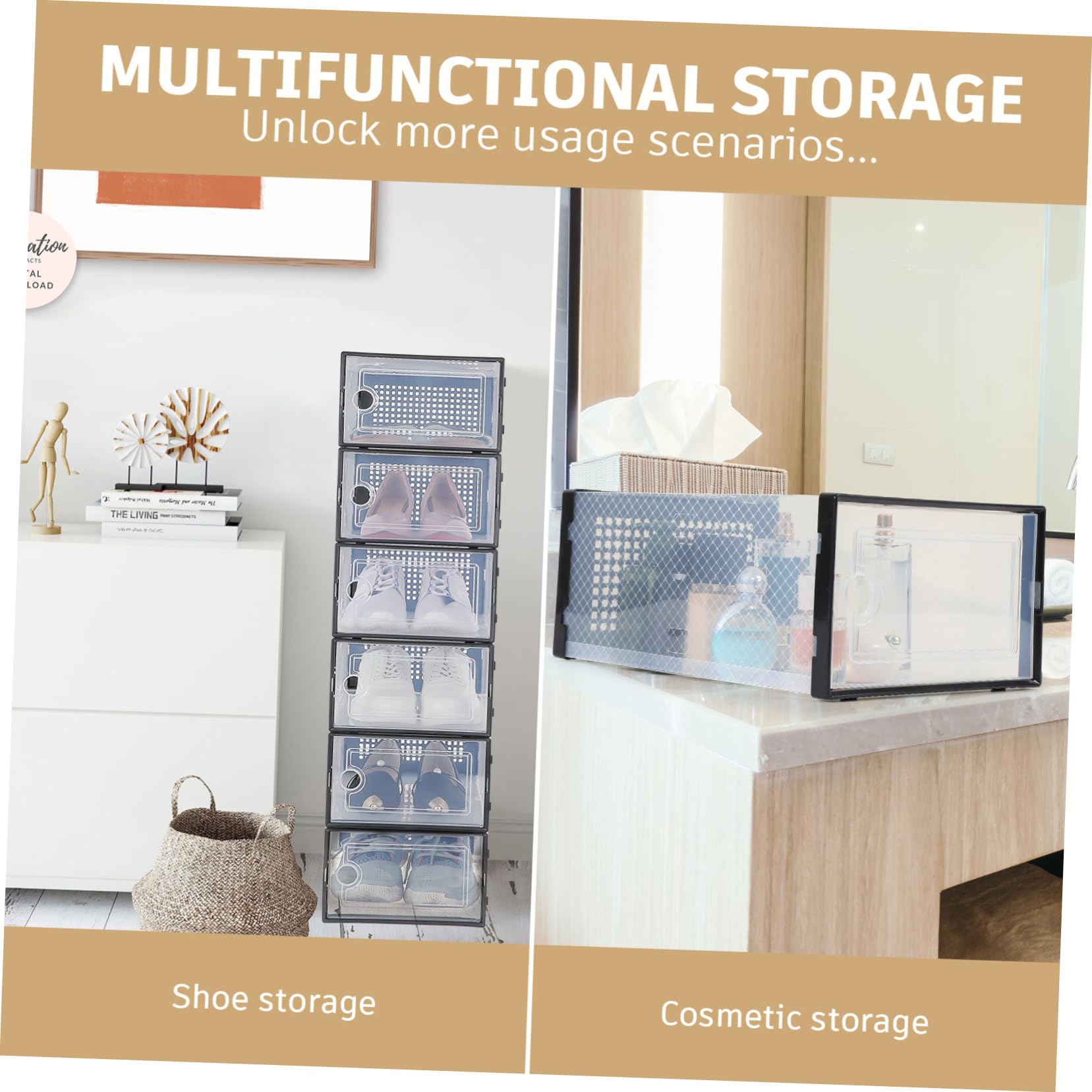 Cabilock 6pezzi Scatole Portascarpe Trasparenti Impilabili Contenitori per Scarpe Multiuso Organizer per Armadi Portascarpe Design Chiaro Protezione da Sporco e Danni