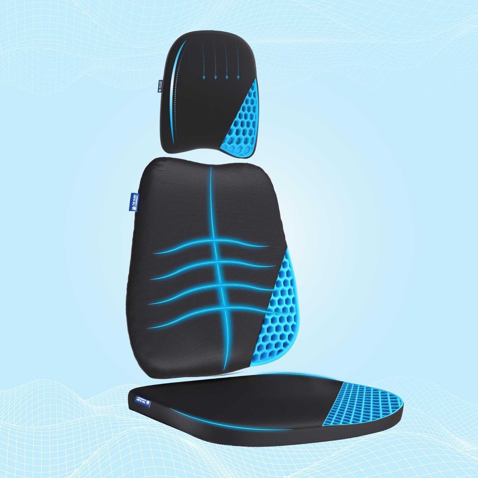 The Sleep Company Ortho Car Comfort Combo Seat Cushion + Back Cushion + Neck Pillow for Car & Driving | Full Body Support for Neck, Back & HIPS | Smartgrid Cushions for Pain Relief & Posture,Black