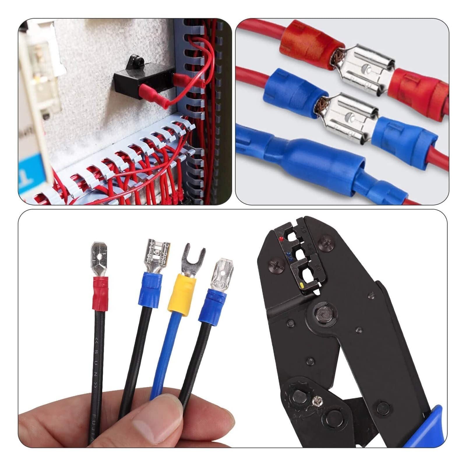 Conector de cable para terminal, Kit de conector cable aislado con terminales horquilla anillo pala, multicolor, varias piezas(222pcs)