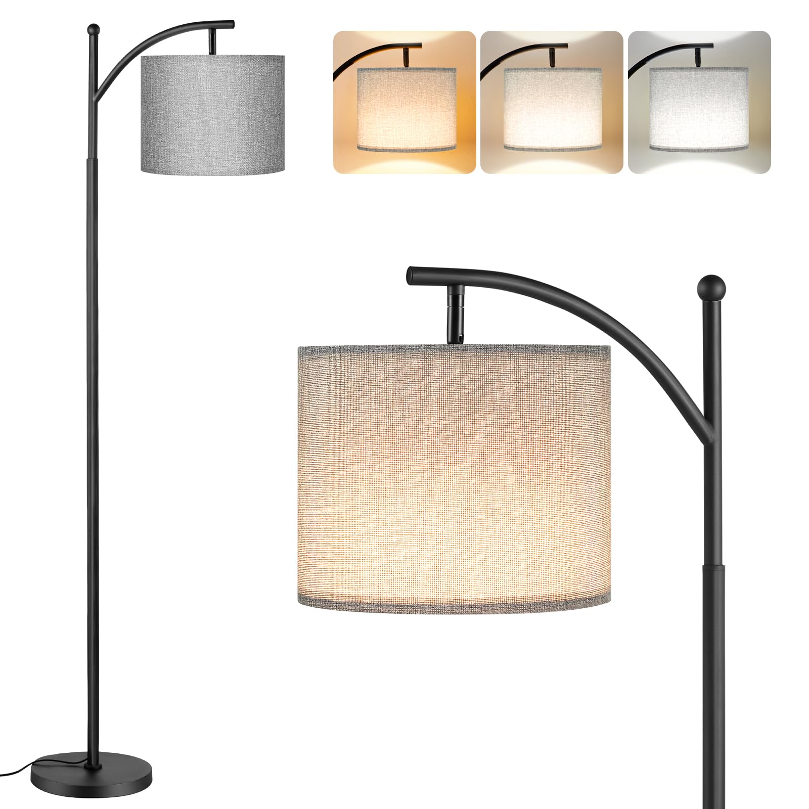 Aooshine Floor Lamps for Living Room, 60" Grey Standing Lamp with 3 ...