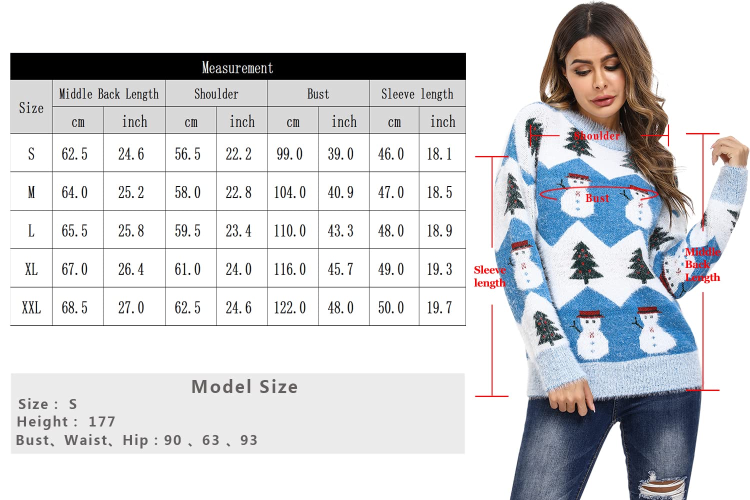 Marvmys Jersey Navideño para Mujer Manga Larga Suéter de Navidad Invierno Ropa de Punto de Reno Monigote de Nieve Cuello Redondo