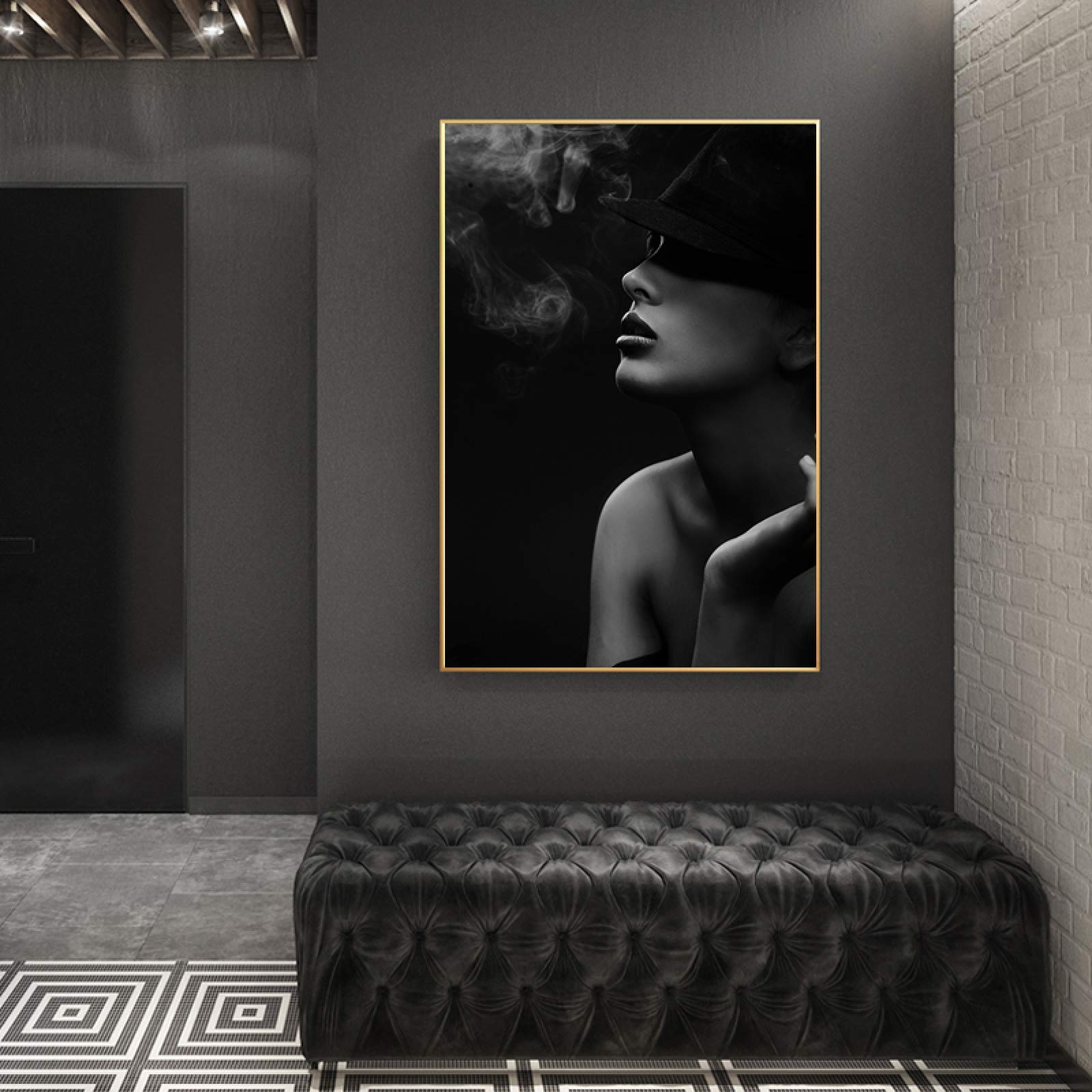 Paars Meisje Canvas Schilderijen Op De Muur Posters En Prints Meisje Roken Een Sigaar Muur Foto 'S Voor Woonkamer Decor 45x90cm (17.7x35.4in) Intern frame