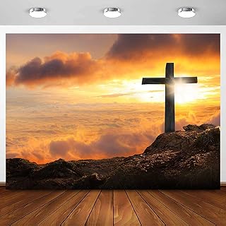 Sensfun 7x5ft Jesus Christ Cross Sunset Backdrop Cross on The Mountain Top Sunrise Sky Background Crucifixion Church Event Party Backdrops Sepulcher Lord Pray Christian Belief Easter Photo Props