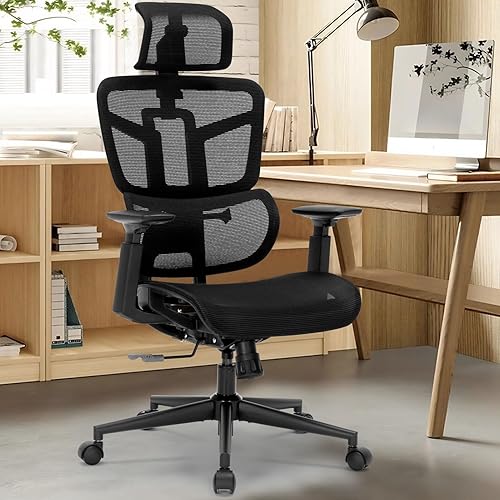 Miniatura 1 de Silla de oficina ergonómica, silla de escritorio con altura ajustable, soporte lumbar, sillas de computadora de malla con respaldo alto con