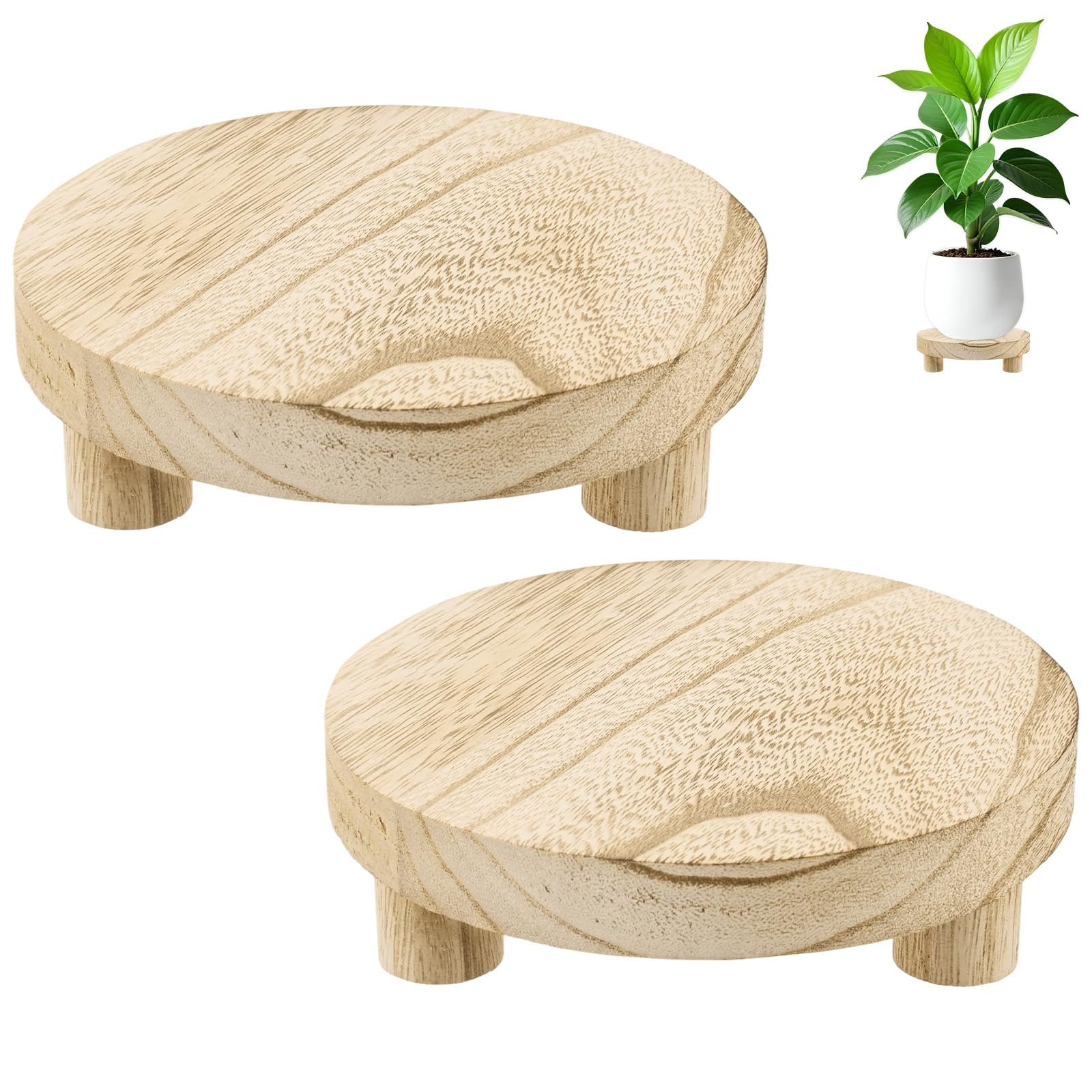 M METERXITY 2-Pack Plant Risers for Inside Pots, 15.2 Cm/5.98 Inch Round Wooden Tray for Kitchen/Bathroom/Farmhouse/Decor/Soap/Dish/Perfume, Pots Stand [Light-Fired Color]