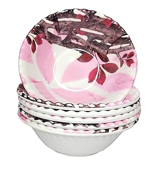 Melamine Bowls, 5-Inch Pasta Bowls, Salad Bowl, Dishwasher Safe Dinner/Cereal Bowls (Pink Wood) (Set of 6)