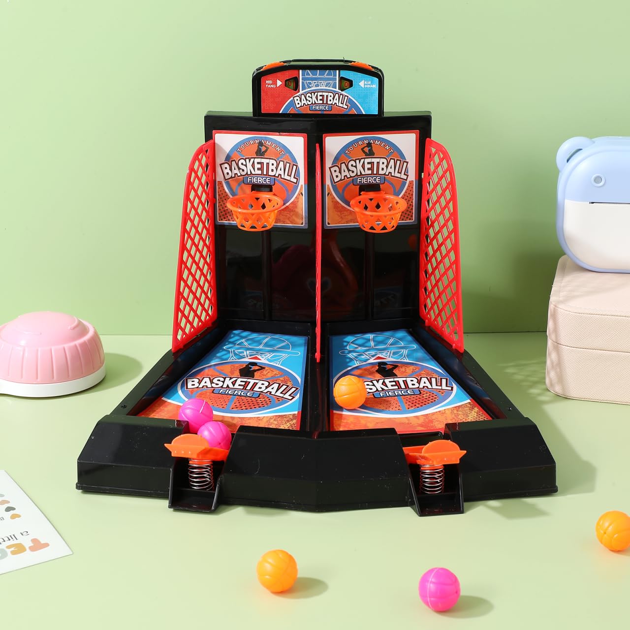 BESTonZON Jeu de Basket de Table pour Enfants, Basketball à Doigts Double Joueur, Tir Arcade de Bureau Portable et Éducatif, Améliore Agilité Coordination Main-Oeil Cadeau Anniversaire Sport