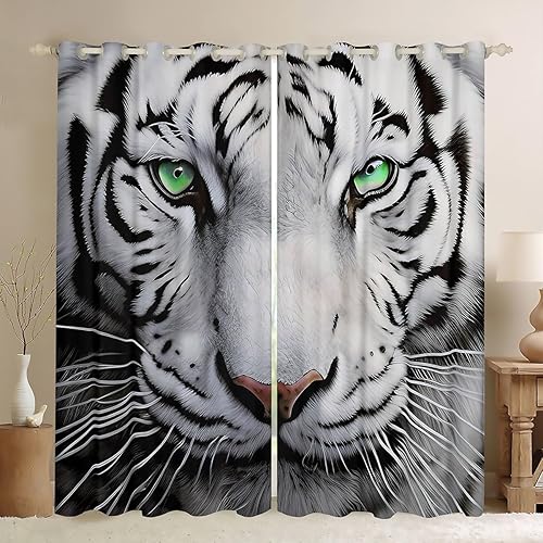 Feelyou Cortinas de tigre blanco con patrón de animales salvajes, paneles de cortina para ventana para niños y adultos, estilo de vida silvestre,