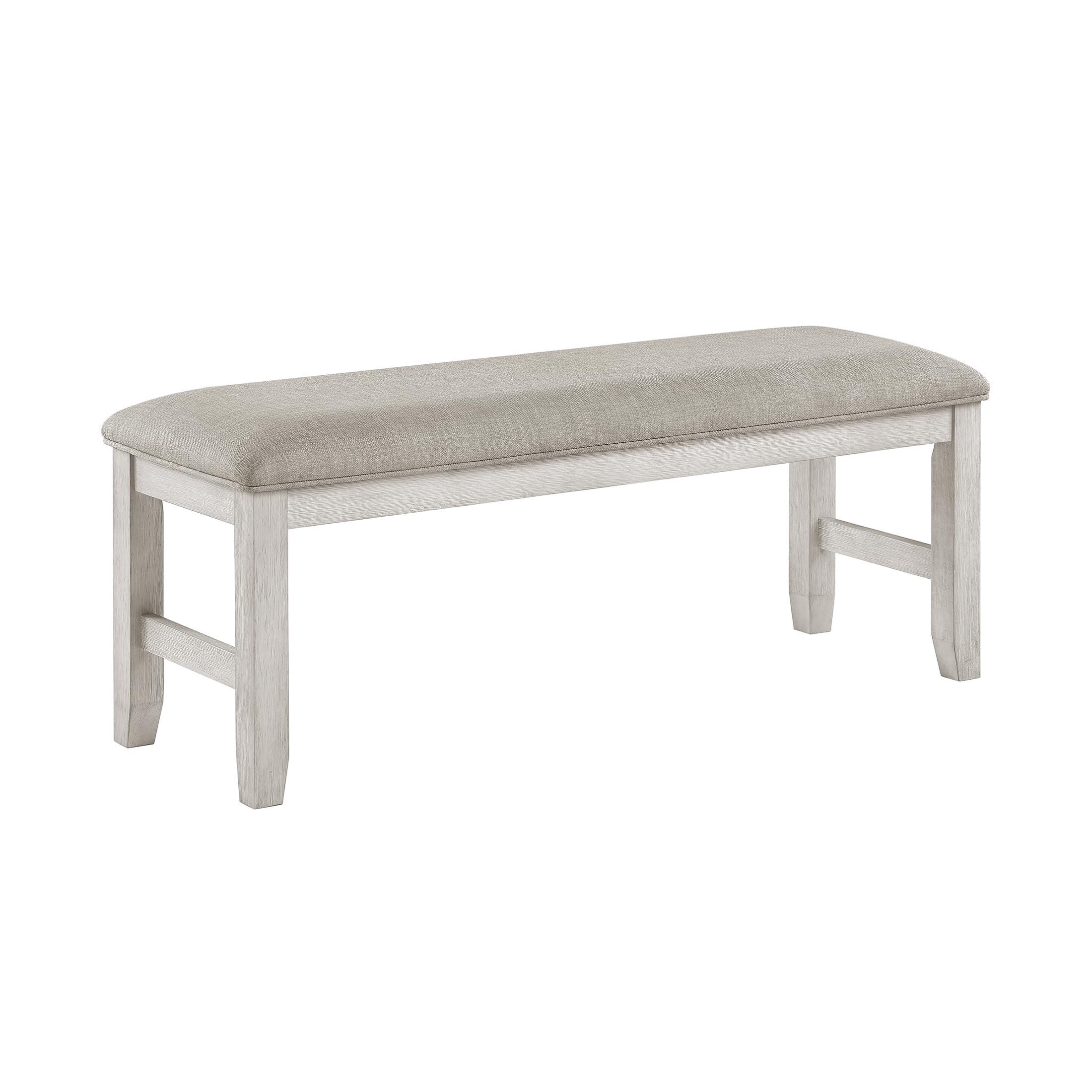 Lexicon Dining Bench, Wood Frame Gray Fabric Padded Seat, Antique White | Entryway Bench, Light Gray Textured Fabric Upholstered Dining Seat for Kitchen/Living Room