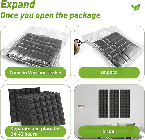 Miniatura 5 de PHITTIS Paquete de 12 paneles de espuma a prueba de sonido de 1.5 x 12 x 12 pulgadas para paredes, paneles acústicos de alta densidad, paneles a