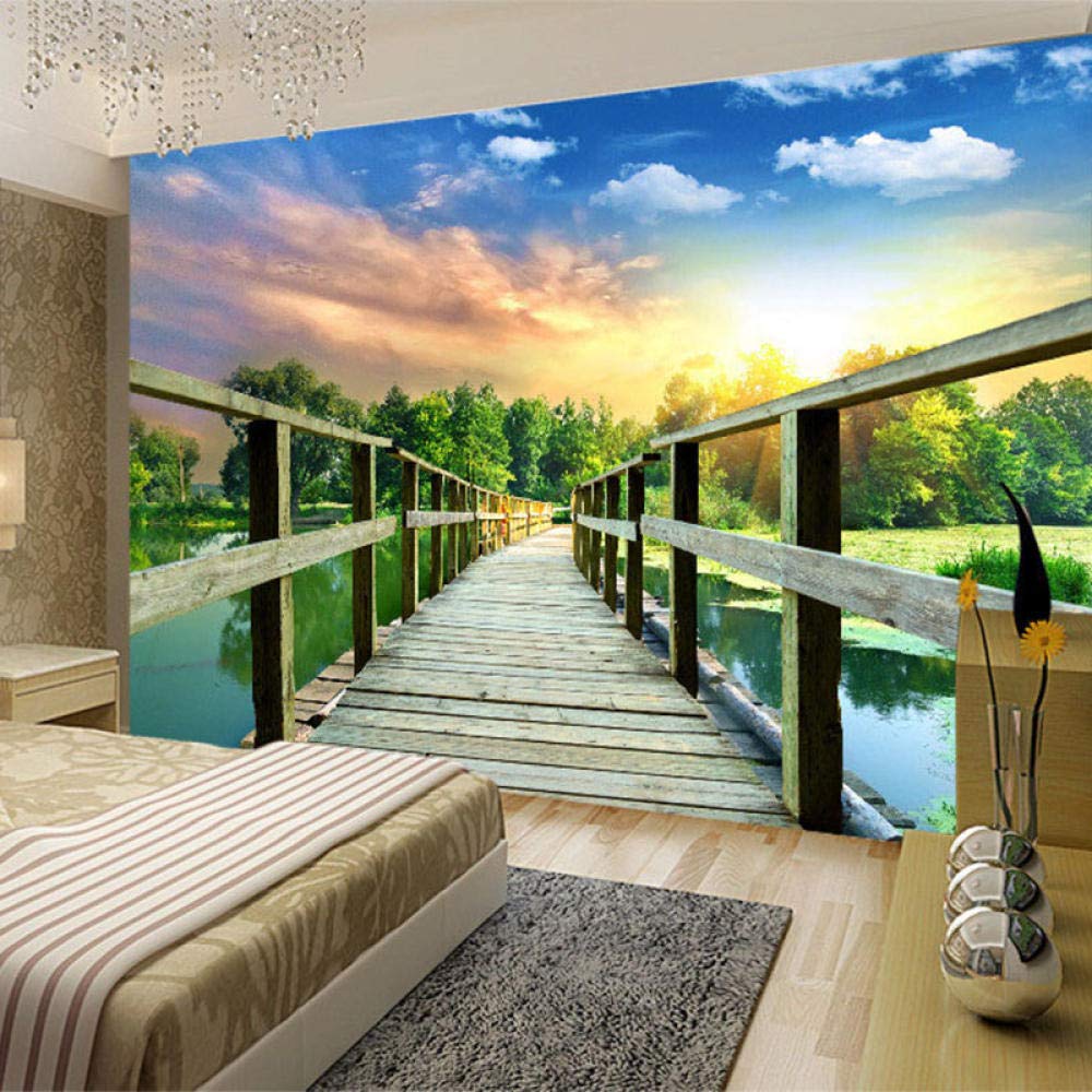 Carta da Parati 3D Ponte di Legno Corridoio Soggiorno Estensione Spaziale Carta da Parati Carta da Parati Paesaggio 3D -400X280cm