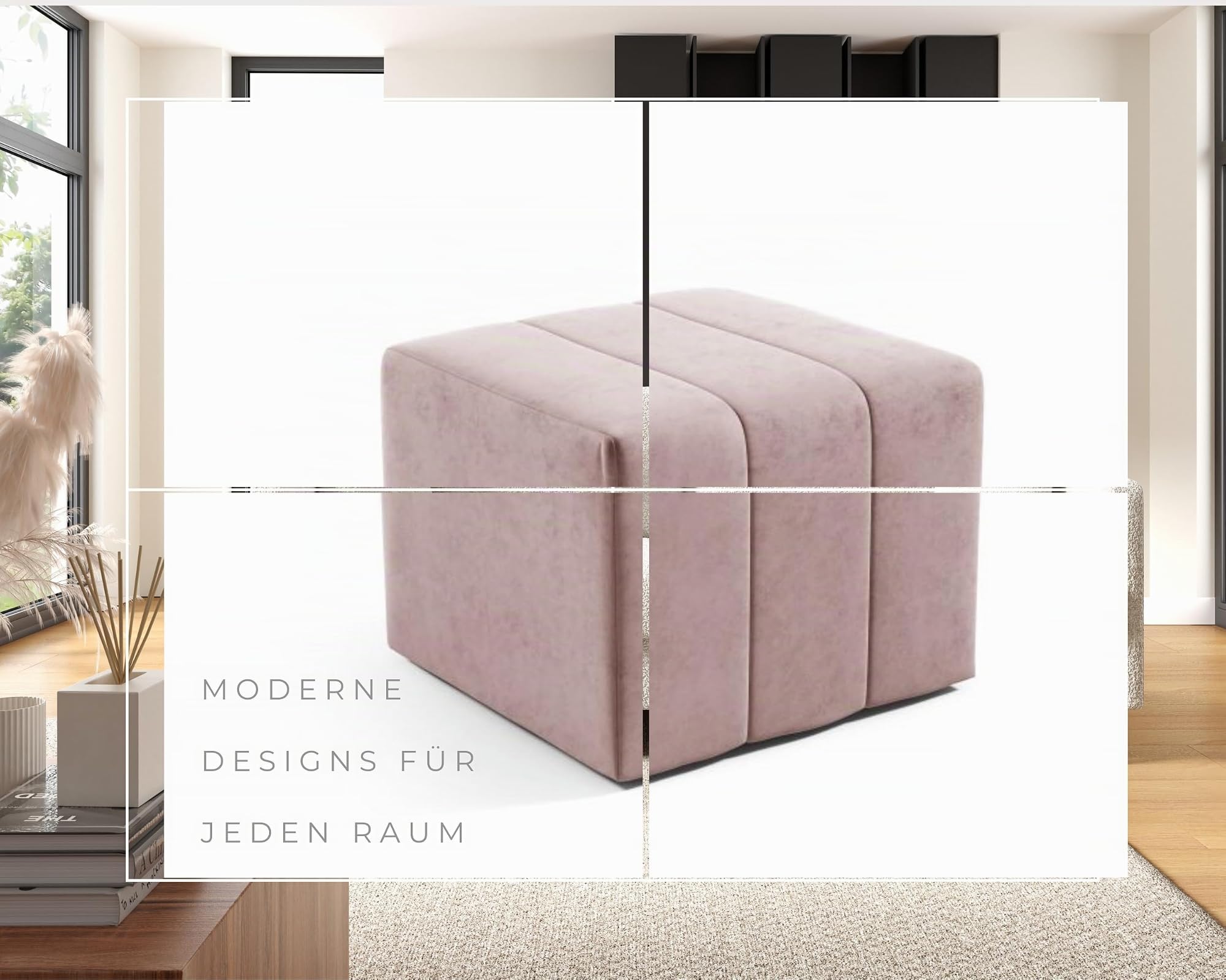 LIKMA Pouf, Hocker Beige 46x35x46 cm, 3D-Effekt Velvet Sitzhocker, Fußhocker, Pouf Hocker, Polsterhocker, Moderne Sitzbank, Garderobenbank, Ottoman Stoff: Jasmine 22