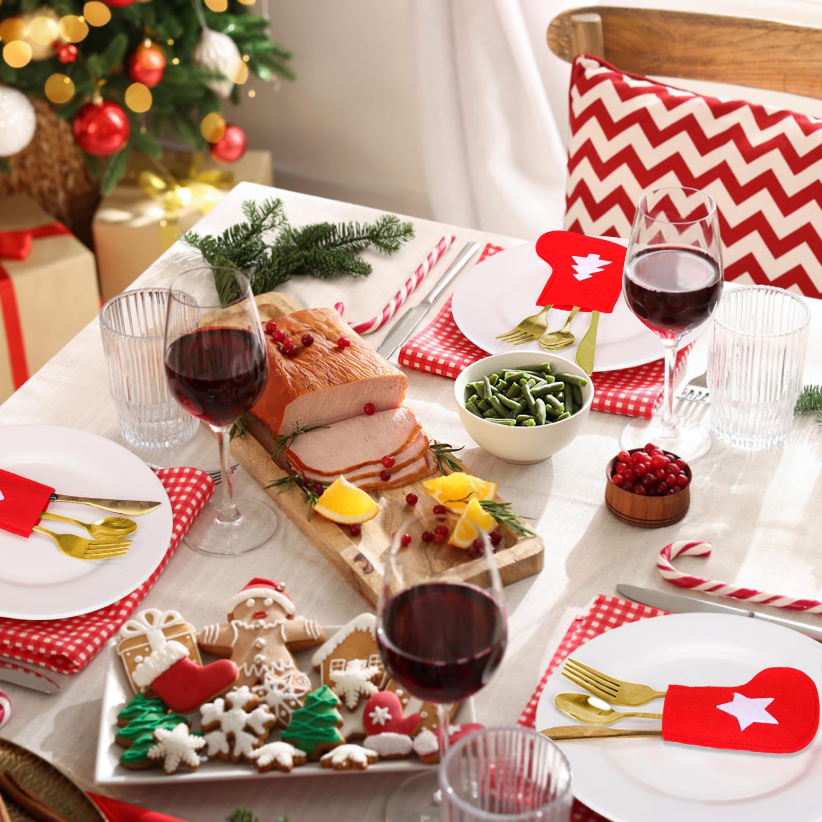 10 Stück Vliesstoff Deko Besteckbeutel, Weihnachts Produktbild-Vorschau 4