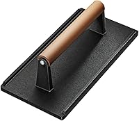 Vista 8 de Yoehka Prensa para parrilla de hierro fundido, 2 unidades, prensa resistente para tocino/hamburguesa/plancha/chef con mango de madera, bistec