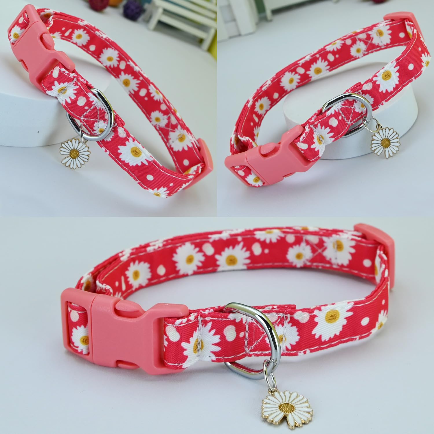 Newtensina Fashion 2 Pieces Flower Pattern Dog Collar with a Petal Pendant for Medium Dogs Large Dogs - PurpleRoseo - L - Image 3