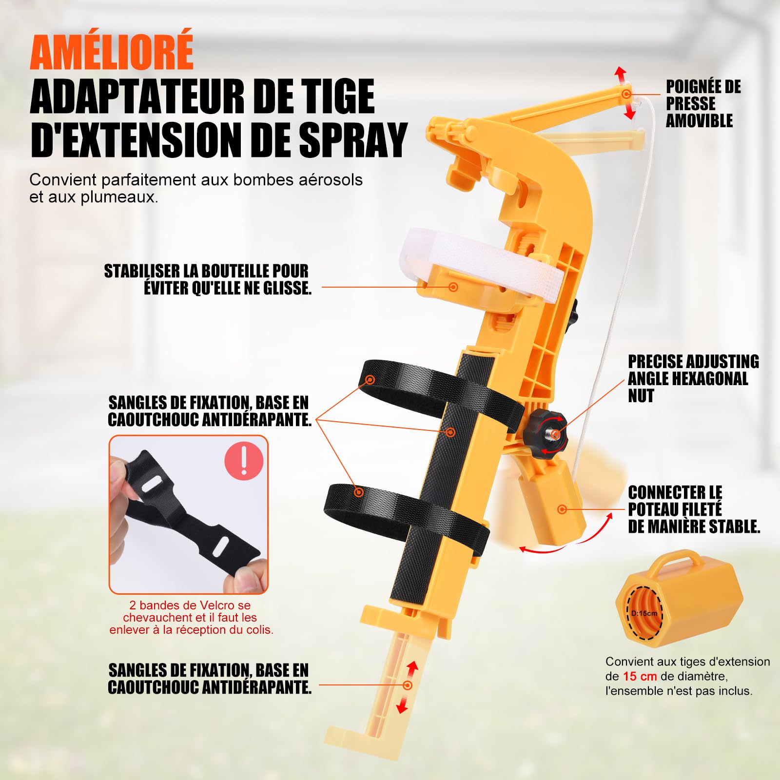 Testina spray migliorata per prolungamento della bomboletta spray, adattatore regolabile per grandi bombolette spray, supporto versatile per vespe / calabroni / verniciatura / pulizia di